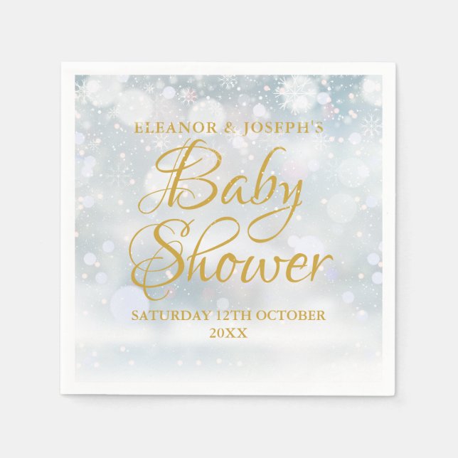 First Snowflakes Winter Couples Baby Shower Napkin (Front)