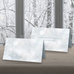 First Snowflakes Winter Wedding Elegant Modern Place Card