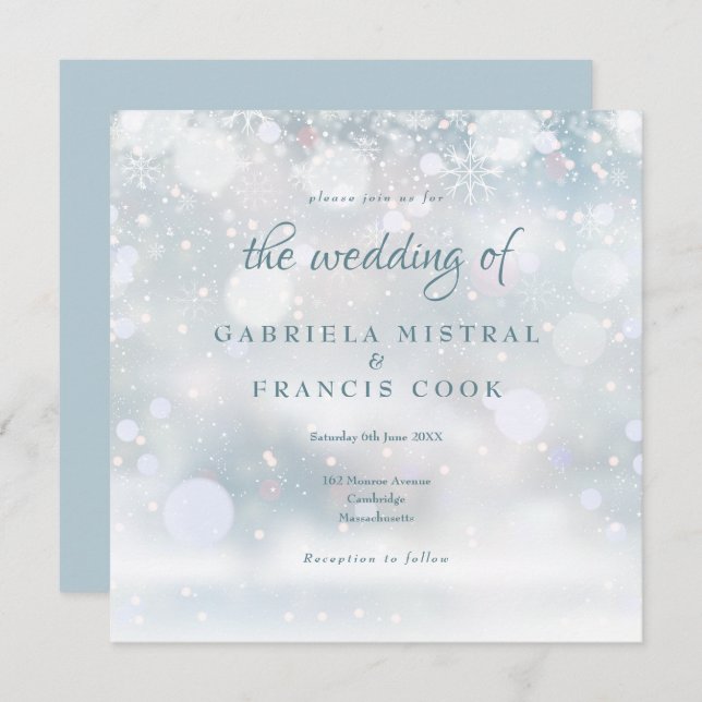 First Snowflakes Winter Wedding Invitation (Front/Back)