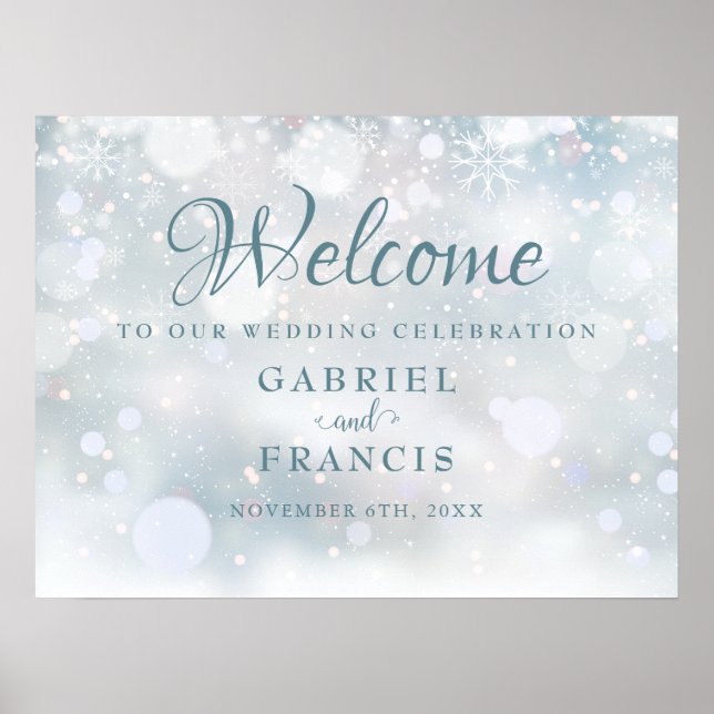 First Snowflakes Winter Wedding Welcome Sign (Front)
