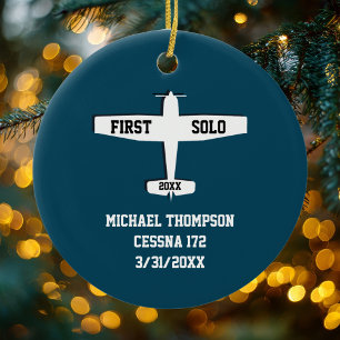First Solo Aeroplane & Photo Aviation Personalised Ceramic Tree Decoration