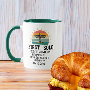 First Solo Aeroplane PILOT, Retro, Personalised Mug