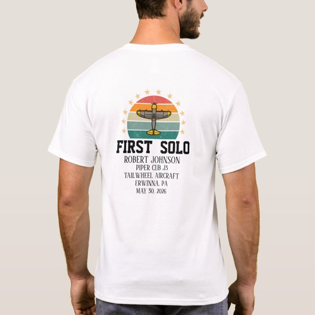 First Solo Aeroplane PILOT Retro Personalised T-Shirt (Back)