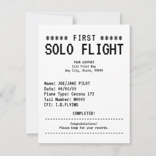 First Solo Flight Congratulations Flat Card