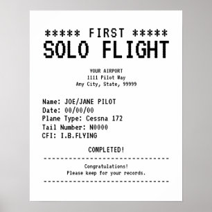 First Solo Flight Congratulations Poster