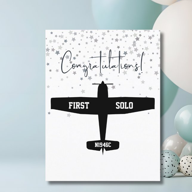 First Solo Simple Aeroplane, Personalised Aviation Postcard (Front )