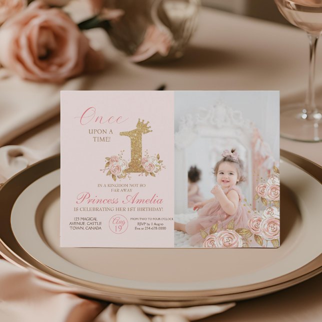 First Sparkle Crown Princess 1st Birthday Party  Invitation (Creator Uploaded)