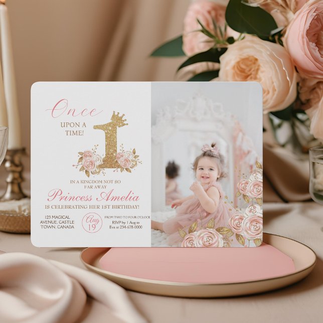 First Sparkle Crown Princess 1st Birthday Party  Invitation (Creator Uploaded)