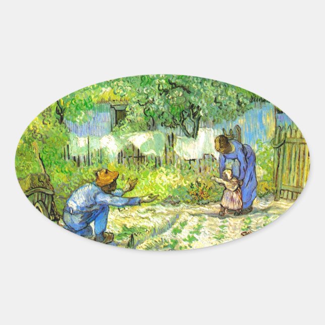 First steps, 1890 Vincent van Gogh. Oval Sticker (Front)