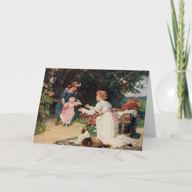 First Steps, 1910, by Fred Morgan (1847-1927) Card (Front)