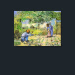 First Steps (after Millet) by Vincent van Gogh Canvas Print<br><div class="desc">First Steps (after Millet) by Vincent van Gogh is a vintage fine art post impressionism daily life portrait painting featuring a daily life scene with a peasant farmer and his wife (mum and dad) with their child taking his or her first steps. The family is working in the vegetable garden...</div>