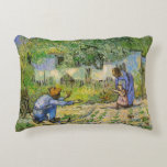 First Steps (after Millet) by Vincent van Gogh Decorative Cushion<br><div class="desc">First Steps (after Millet) by Vincent van Gogh is a vintage fine art post impressionism daily life portrait painting featuring a daily life scene with a peasant farmer and his wife (mum and dad) with their child taking his or her first steps. The family is working in the vegetable garden...</div>