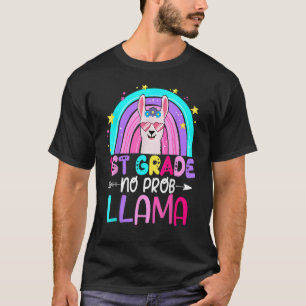First Team 1st Grade Teacher Rainbow No Prob Llama T-Shirt