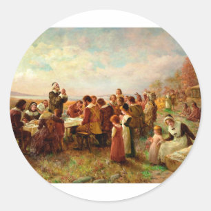 First Thanksgiving At Plymouth Jennie Brownscombe Classic Round Sticker