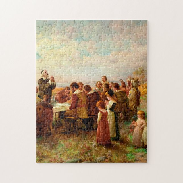 First Thanksgiving At Plymouth Jennie Brownscombe Jigsaw Puzzle (Vertical)