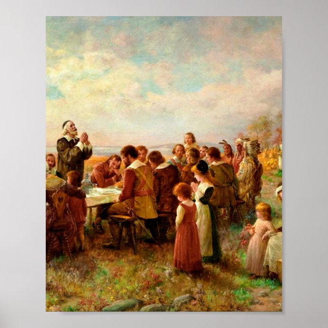 First Thanksgiving At Plymouth Jennie Brownscombe Poster (Front)