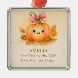First Thanksgiving for Baby Girl with Pumpkin Metal Tree Decoration