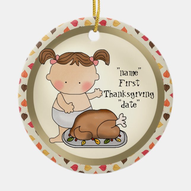 First Thanksgiving Holiday baby girl ornament (Front)