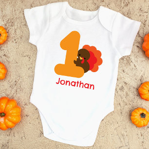 First Thanksgiving Orange Brown Personalised Baby Bodysuit