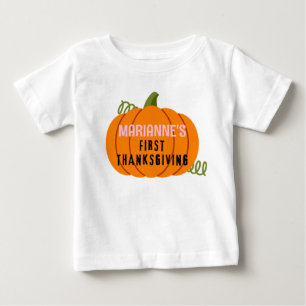 First Thanksgiving Pumpkin Personalised Name Baby T-Shirt
