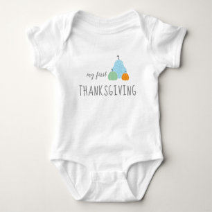 First Thanksgiving Pumpkins Blue Orange Teal Baby Bodysuit