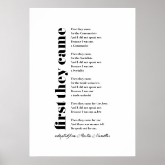 First They Came by Martin Niemöller Poster