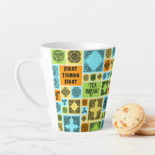 First Things First Tea Break! Funny Orange & Green Latte Mug