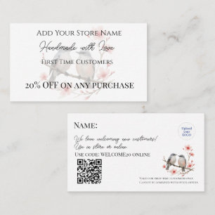 First-time Customers Handmade Birds Watercolor Discount Card
