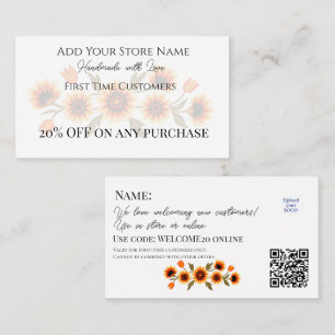 First-time Customers Handmade Floral Watercolor Discount Card