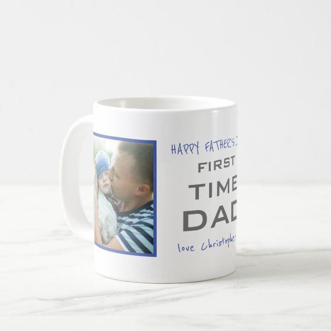 First Time Dad 2 Photo Custom Coffee Mug (Front Left)