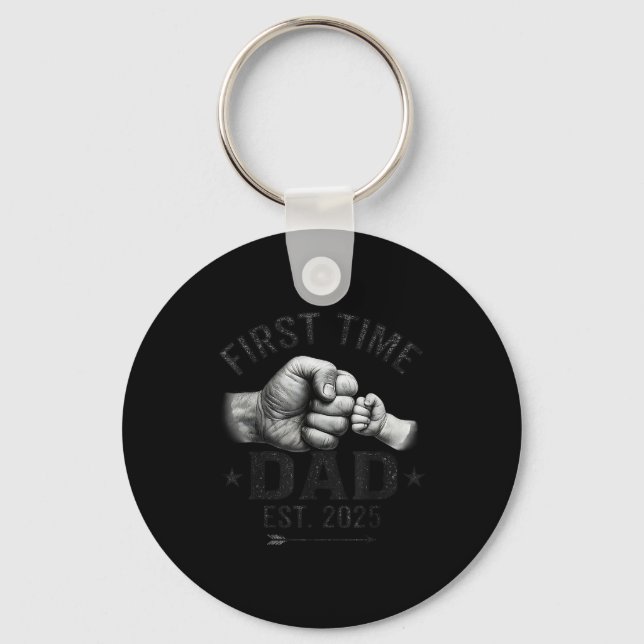 First Time Dad Est 2025 Fist Bump New Dad Father's Key Ring (Front)