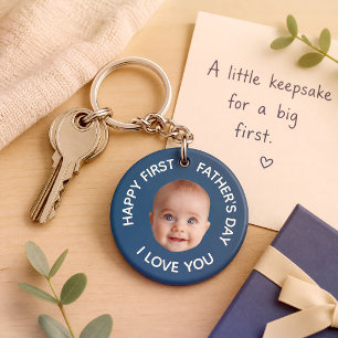 First Time Dad First Fathers Day Face Photo Baby Key Ring