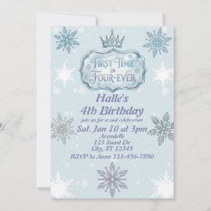 First Time Four-Ever Snowflake Birthday Invitation