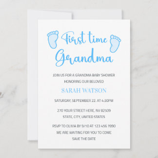 First Time Grandma Baby Boy Feet Shower Invitation