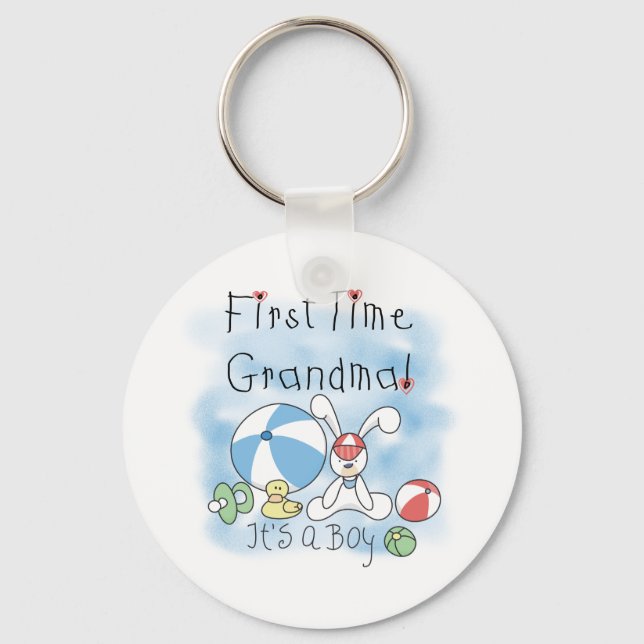 First Time Grandma Baby Boy Key Ring (Front)