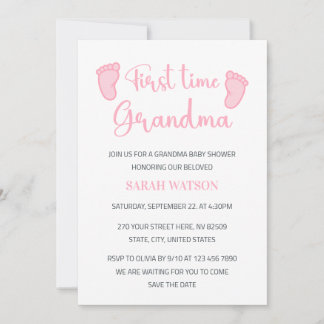 First Time Grandma Baby Girl Feet Shower Invitation