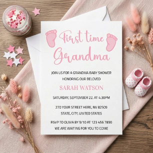 First Time Grandma Baby Girl Feet Shower Invitation