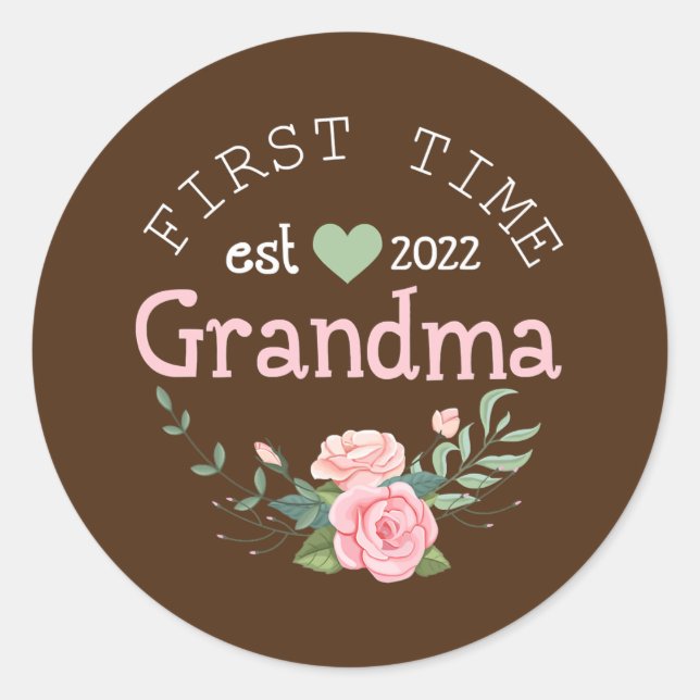 First Time Grandma Est 2022 Promoted To New Classic Round Sticker (Front)