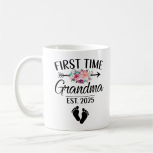 First Time Grandma Est 2025 Flower Grandma 2025 Coffee Mug
