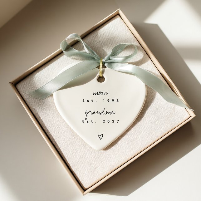 First Time Grandma Keepsake Custom Heart Shape Ceramic Tree Decoration (Perfect ornament pregnancy announcement to grandparents or first-time grandma gift.)