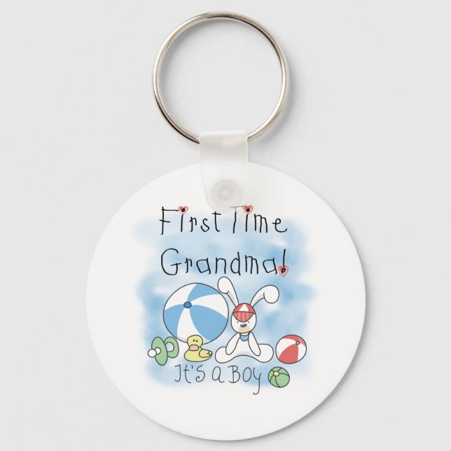 First Time Grandma of Boy Tshirts and Gifts Key Ring (Front)