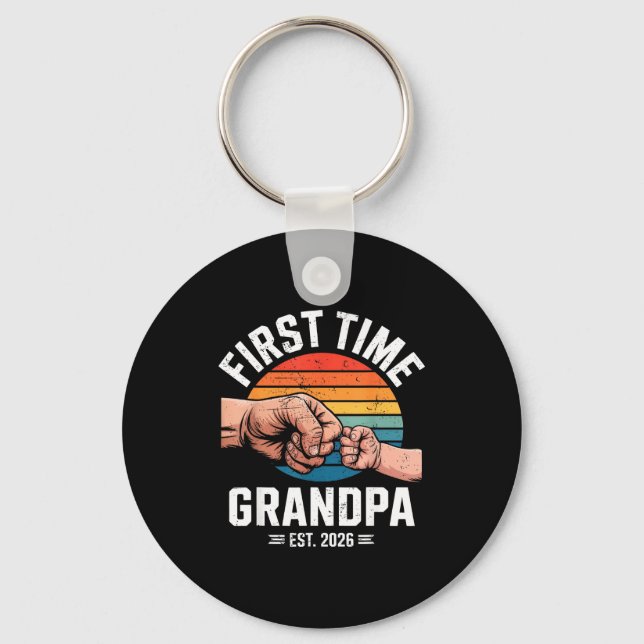 First Time Grandpa Est 2026 Baby Announcement Grea Key Ring (Front)
