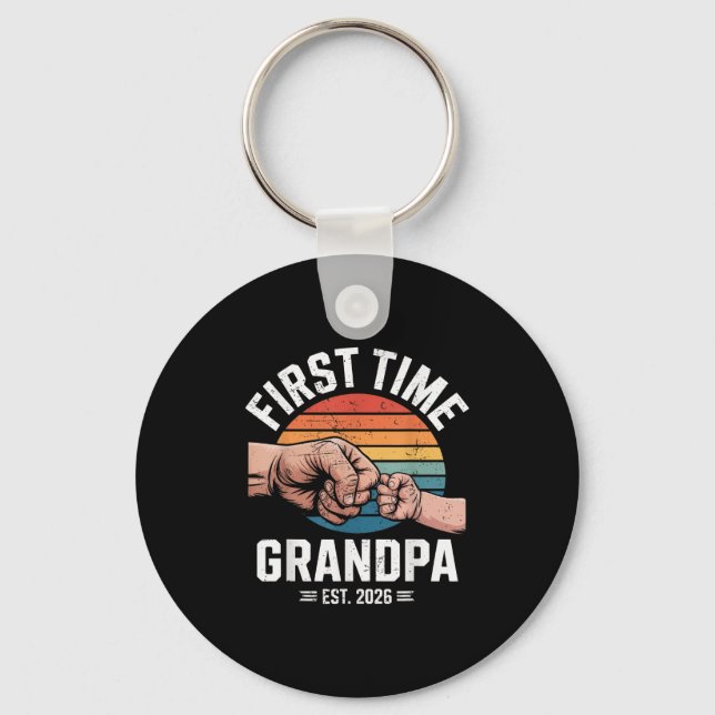 First Time Grandpa Est 2026 Baby Announcement Grea Key Ring (Front)