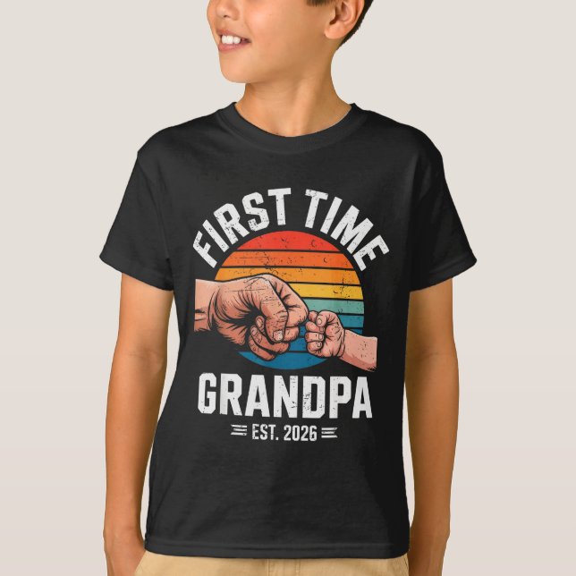First Time Grandpa Est 2026 Baby Announcement Grea T-Shirt (Front)