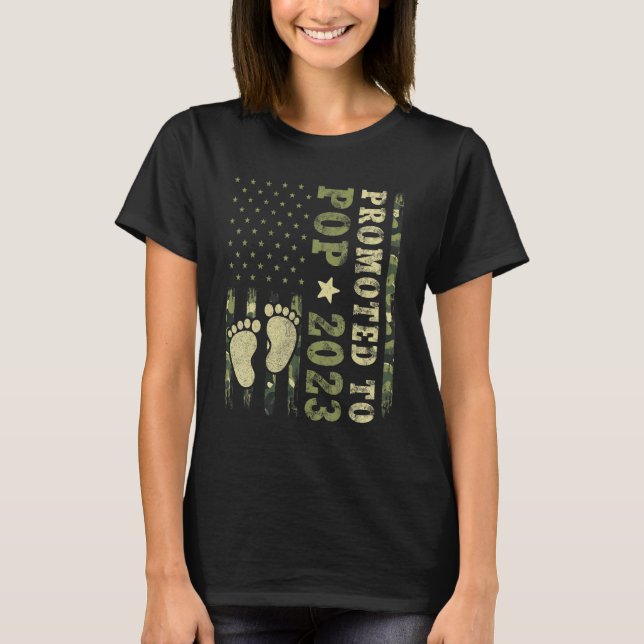 First Time Grandpa  Promoted To Pop 2023 Camo Flag T-Shirt (Front)