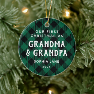 First Time Grandparents Christmas Rustic Plaid Ceramic Tree Decoration