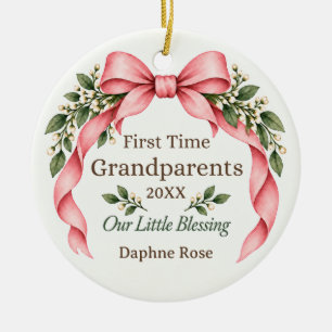First Time Grandparents Pink Bow Ceramic Tree Decoration
