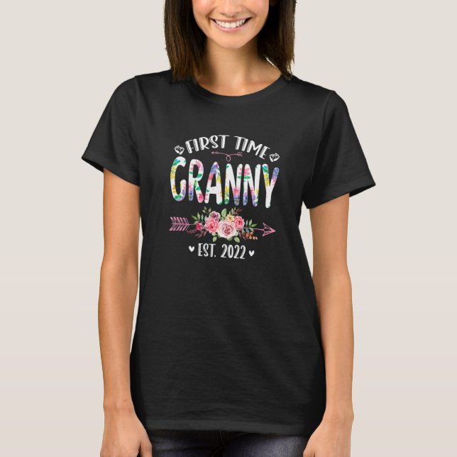 First Time Granny Birthday Mothers Day Cute Flower T-Shirt (Front)