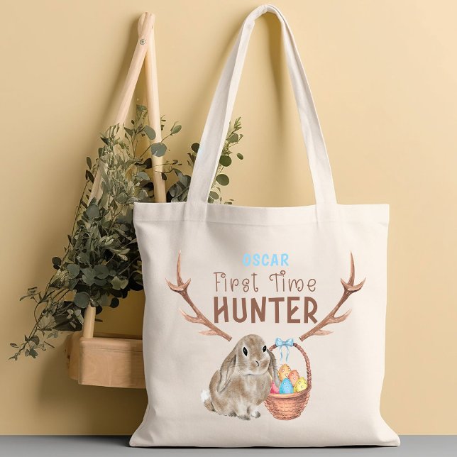 First Time Hunter Cute Boy Easter Egg Hunt Tote Ba Bag (Egg Hunt Bag for First Time Easter Egg Hunter)