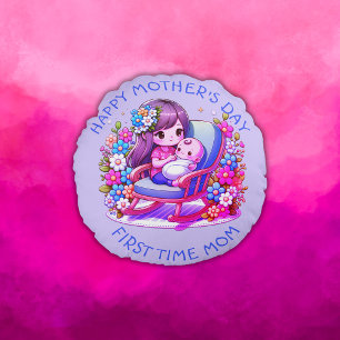 First Time Mom Happy Mother's Day   Round Cushion
